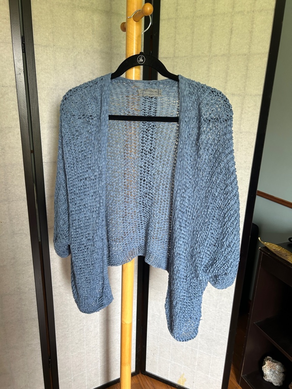 Light Blue Open-Knit Women's Cardigan Sweater